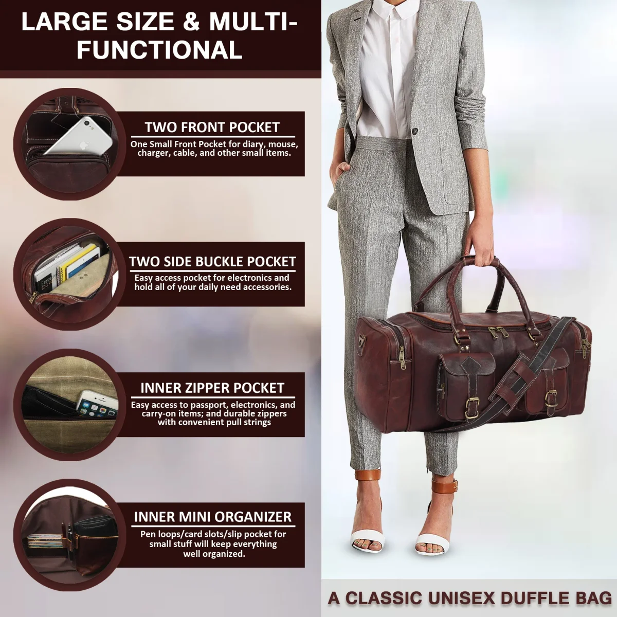 Vintage Dark Brown Traveller Duffle Bag - Imagen 7