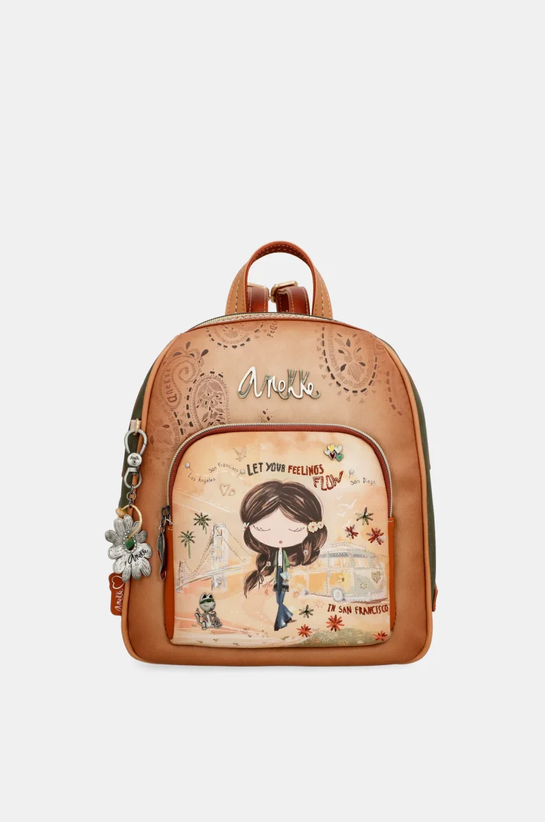 Mochila mediana Peace & Love Camel - Imagen 2