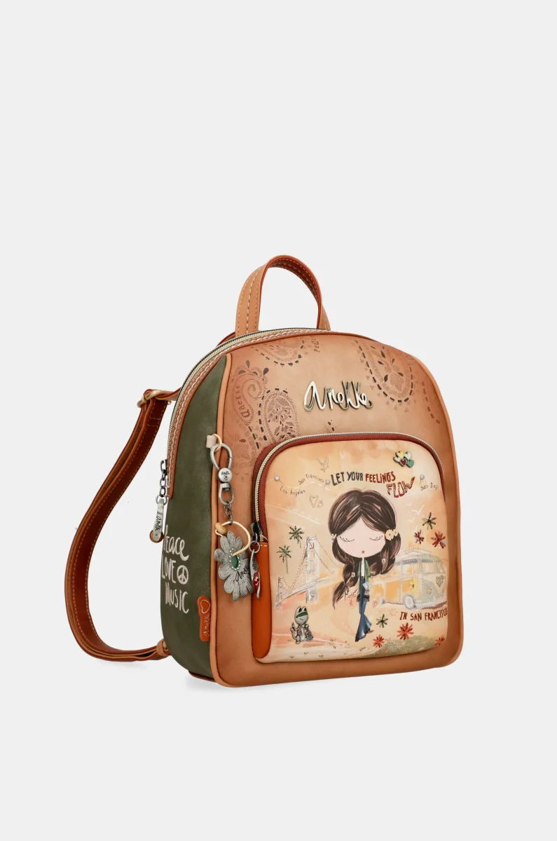 Mochila mediana Peace & Love Camel - Imagen 6