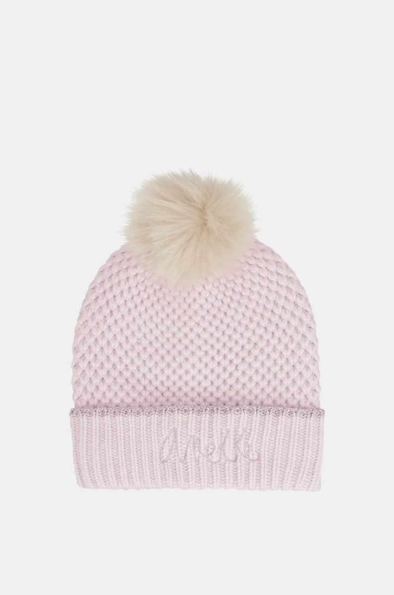 Gorro de punto con pompón rosa - Imagen 2