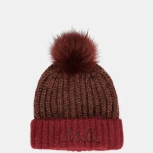 Gorro de punto con pompón burdeos
