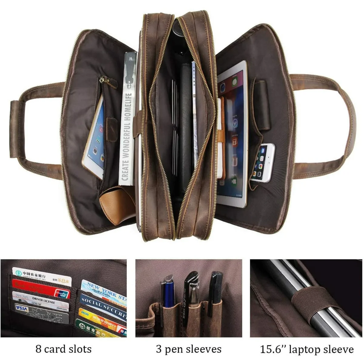 Crazy Horse Leather Briefcase - Imagen 4