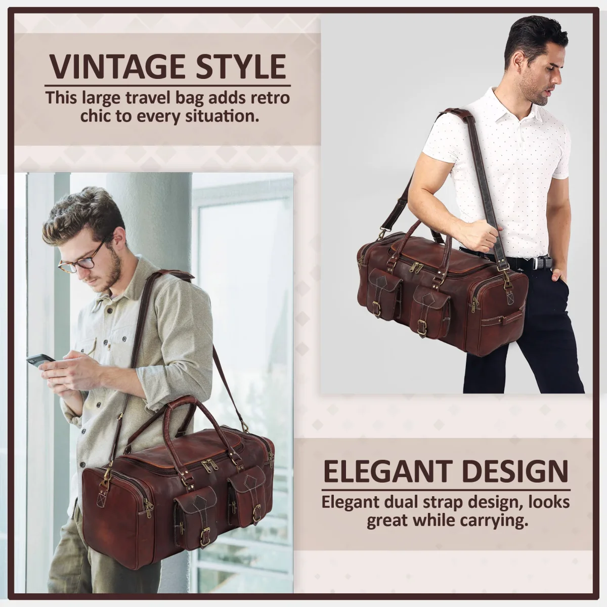 Vintage Dark Brown Traveller Duffle Bag - Imagen 5