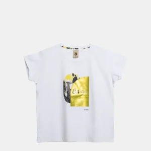 Camiseta manga corta blanca y dorada Anekke