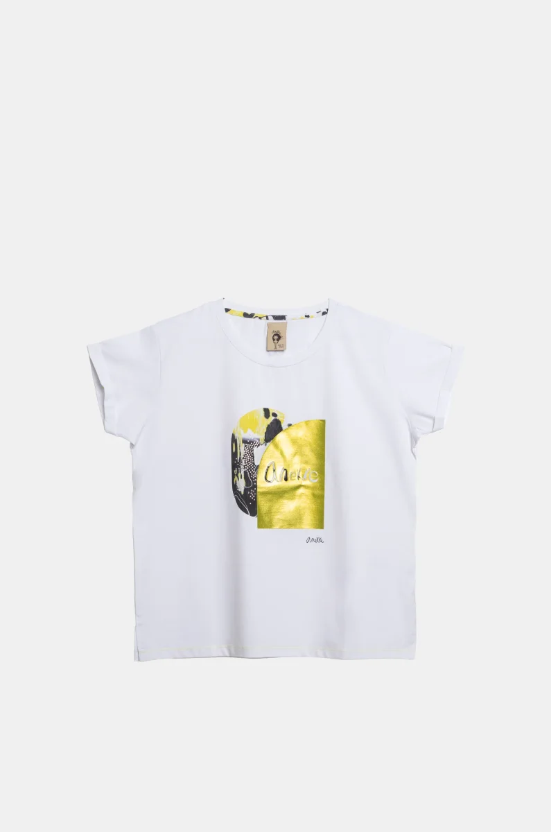 Camiseta manga corta blanca y dorada Anekke - Imagen 2