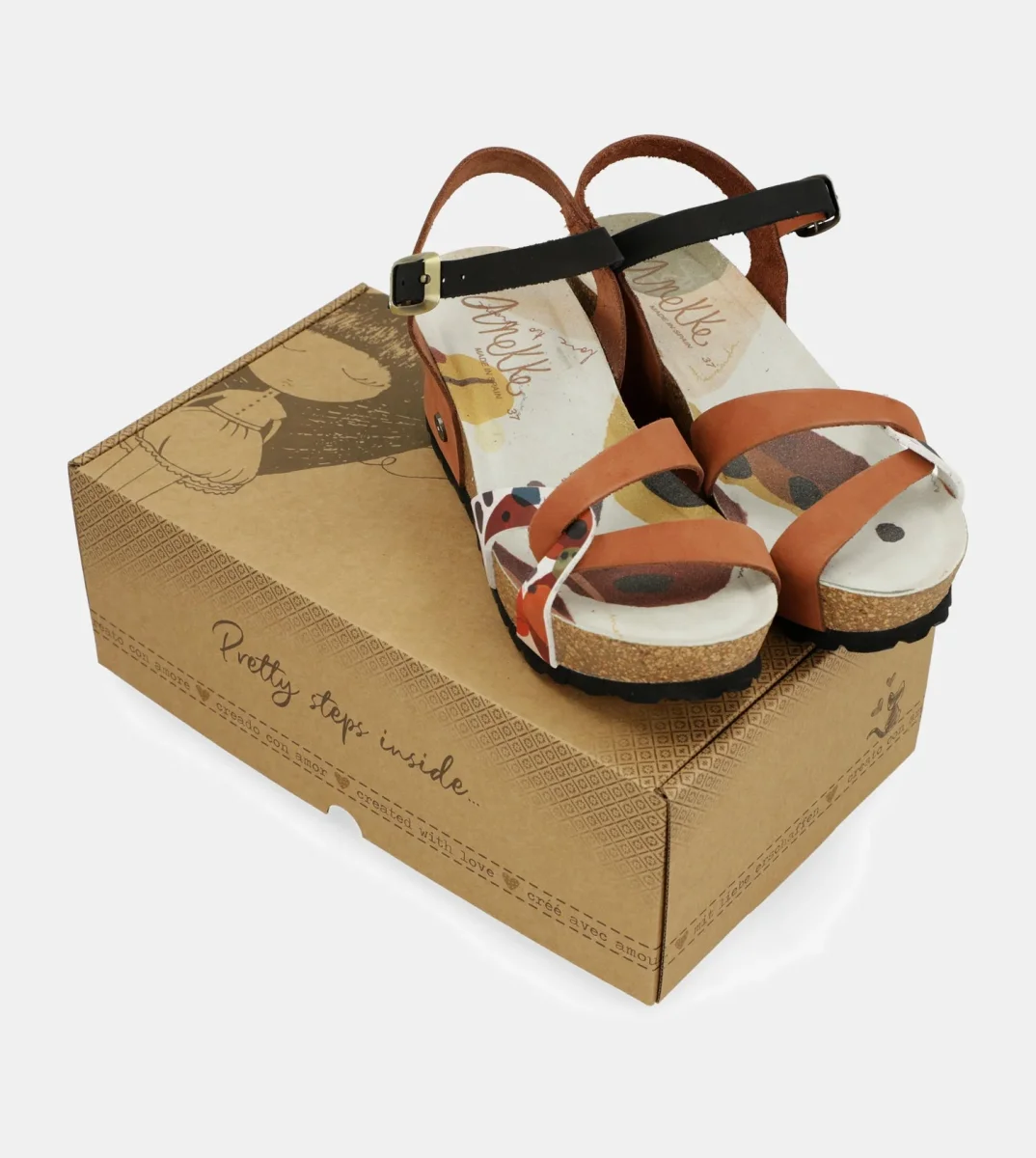 Sandalias cuña bio tiras cuero - Imagen 7