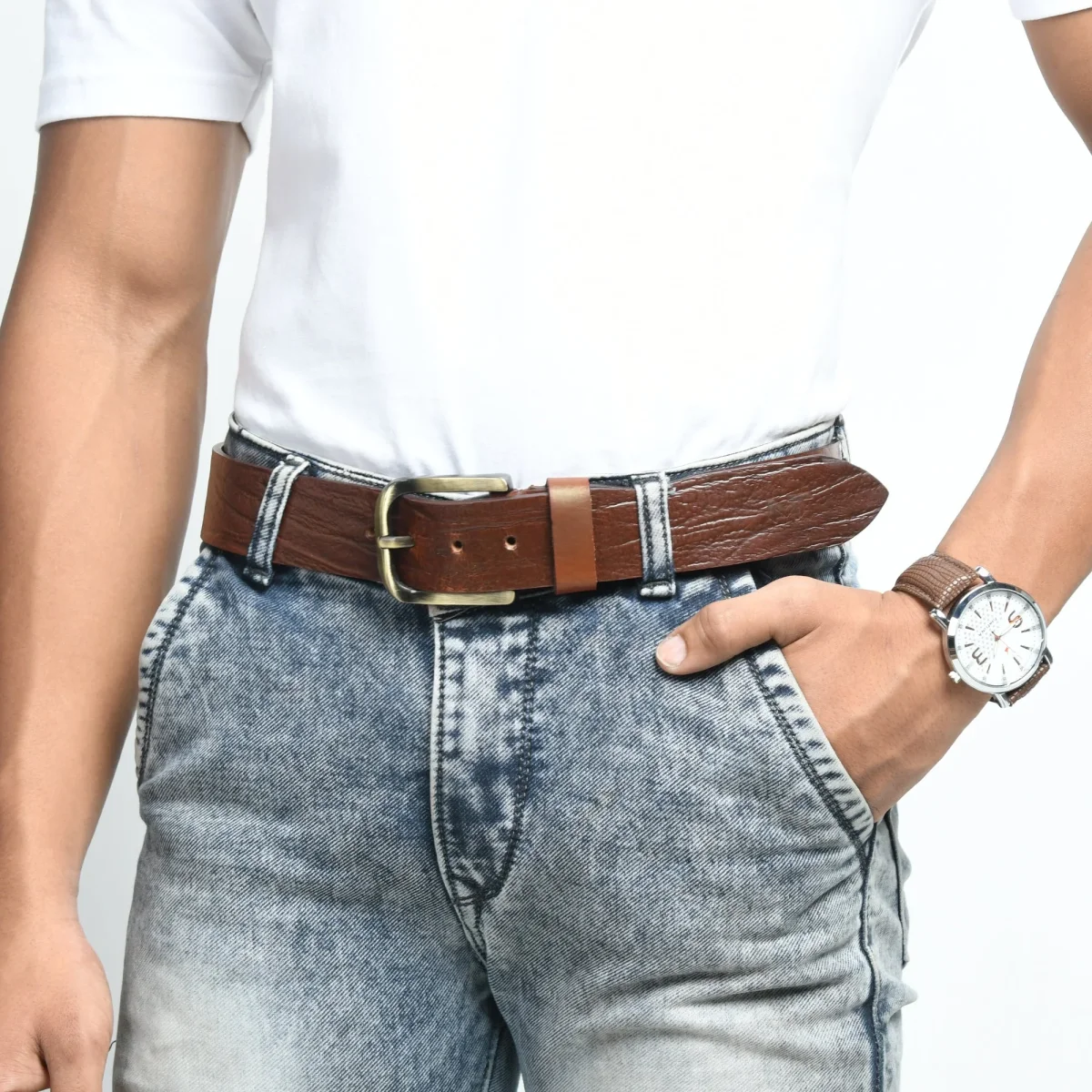 Vibrant Brown Pin Buckle Belt - Imagen 3