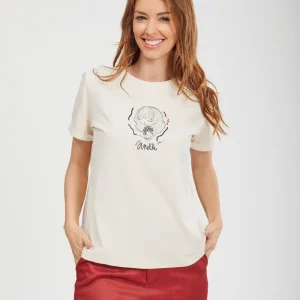 Camiseta de manga corta beige con detalles
