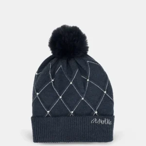 Gorro de punto azul con detalles