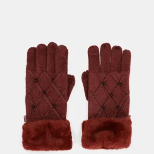 Guantes de punto burdeos con detalles
