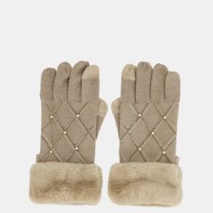 Guantes de punto beige con detalles