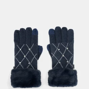 Guantes de punto azules con detalles