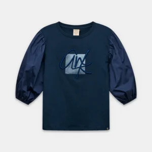 Camiseta con manga abullonada azul marino