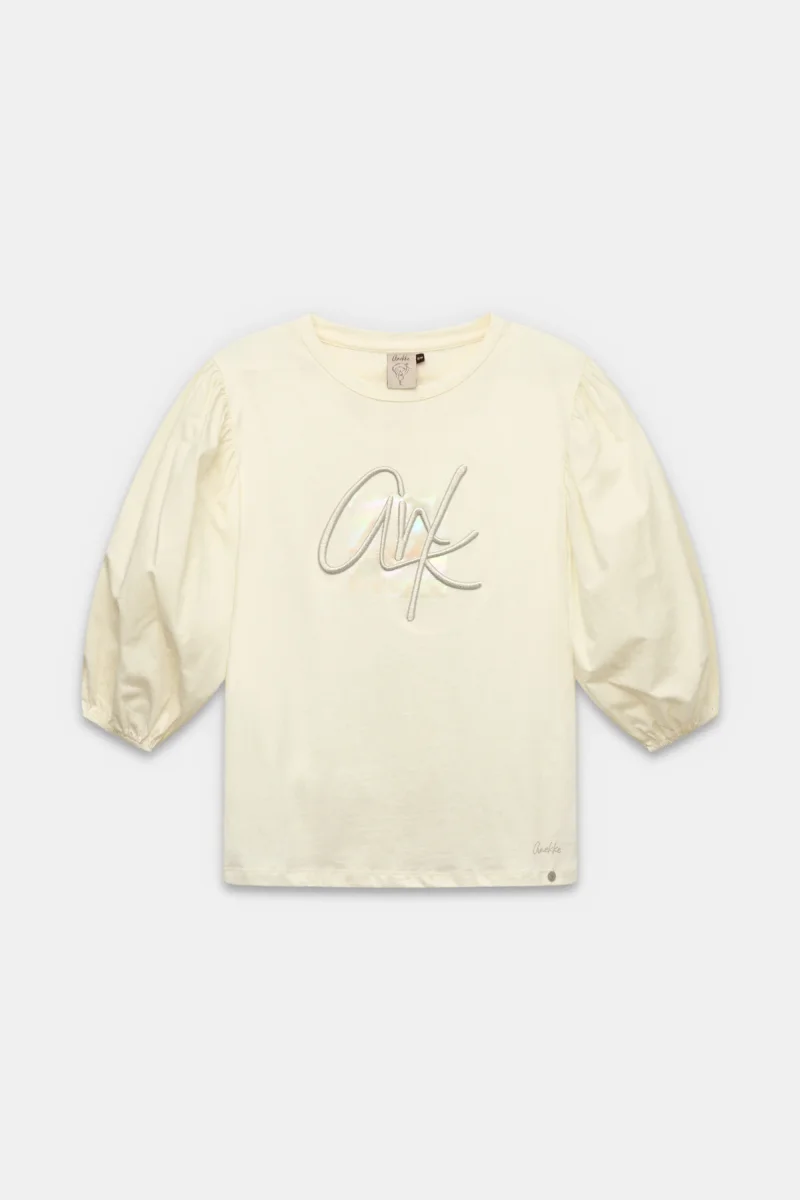 Camiseta con manga abullonada beige