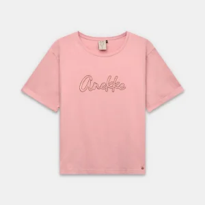Camiseta de manga corta rosa con logo