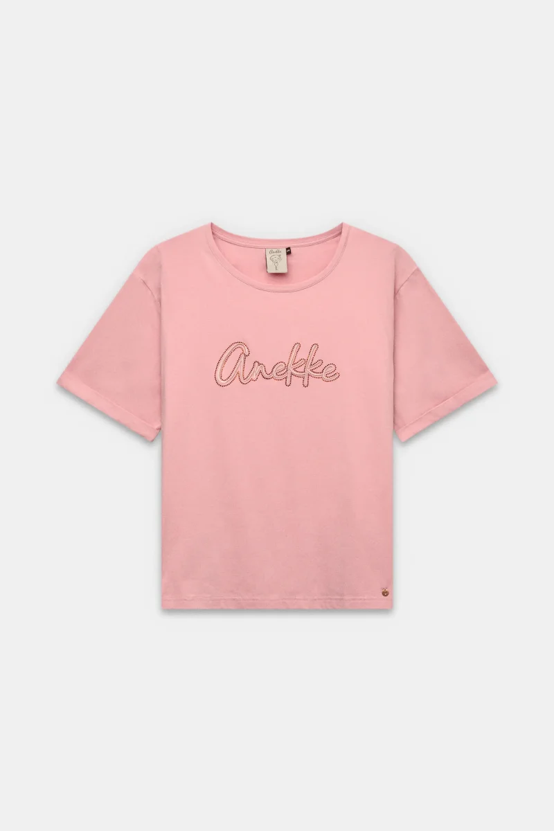 Camiseta de manga corta rosa con logo