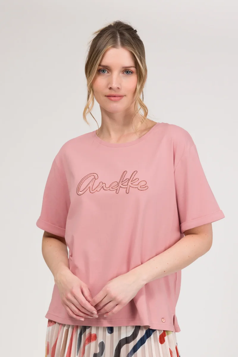 Camiseta de manga corta rosa con logo - Imagen 3