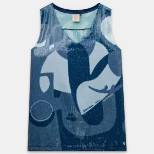 Camiseta azul con lentejuelas