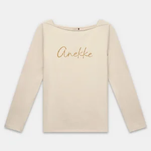 Camiseta de manga larga beige y logo