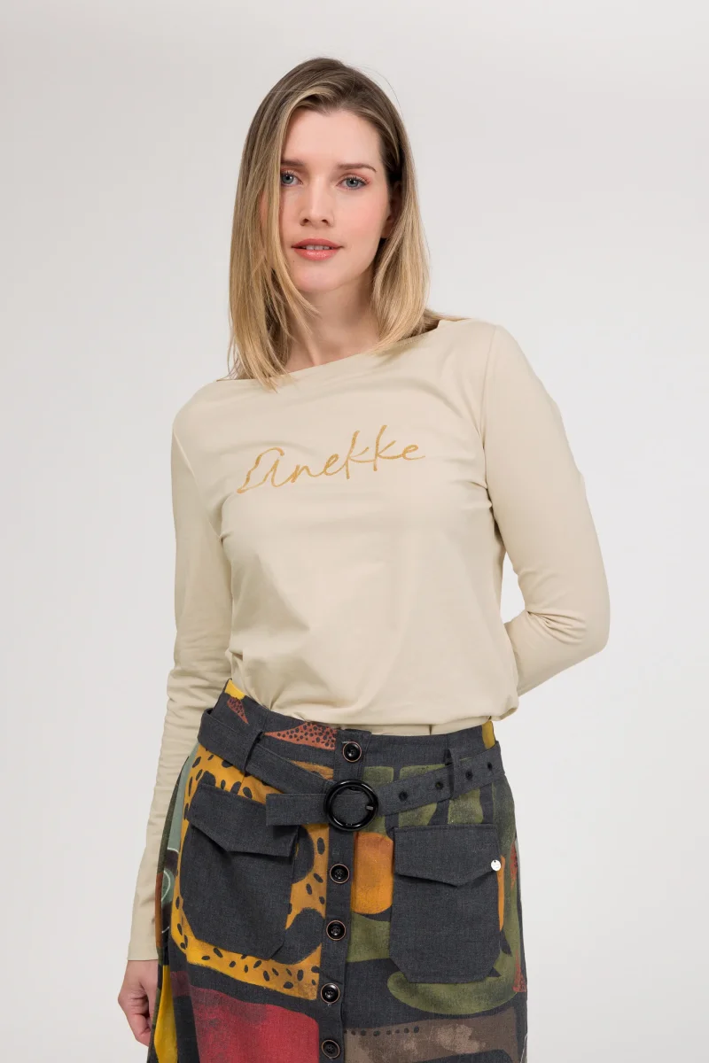 Camiseta de manga larga beige y logo - Imagen 3