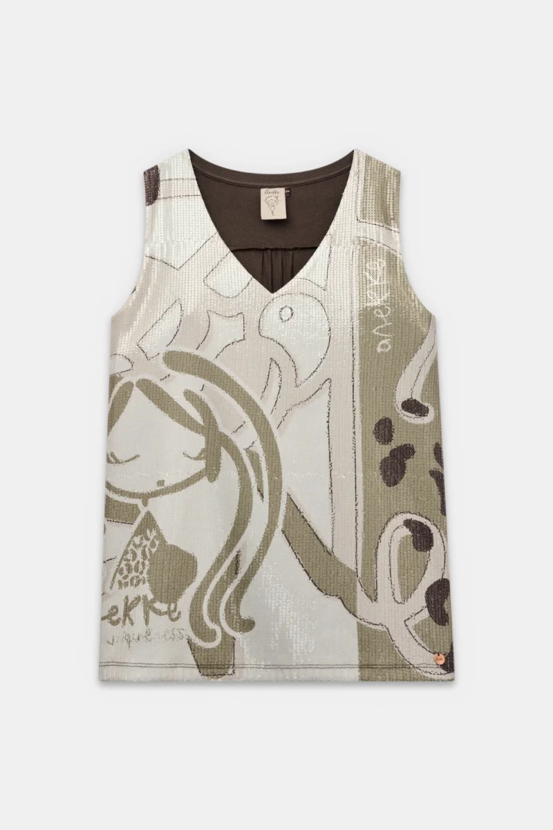 Camiseta beige con lentejuelas - Imagen 2