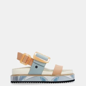 Sandalias plataforma azul y rosa-anaranjado