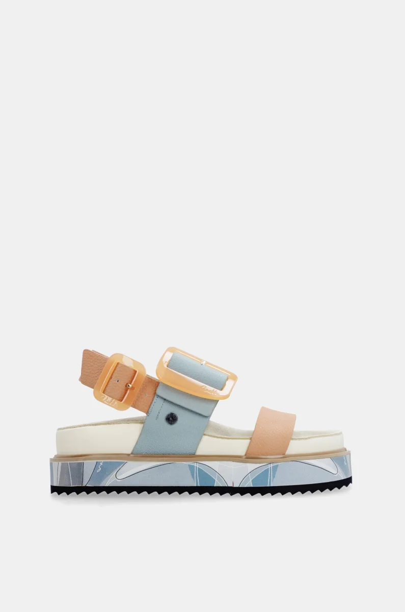 Sandalias plataforma azul y rosa-anaranjado - Imagen 2