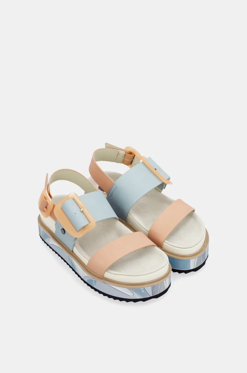 Sandalias plataforma azul y rosa-anaranjado - Imagen 4