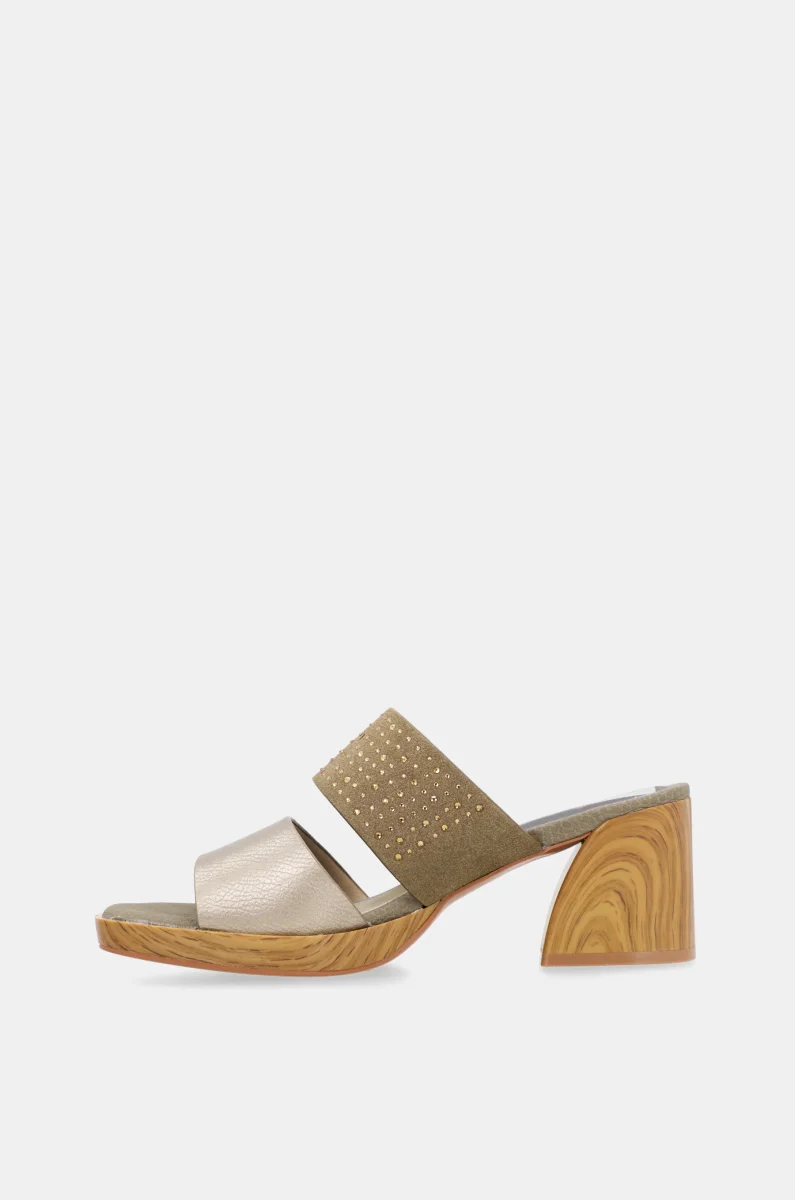 Sandalias con tacón verdes y doradas con strass - Imagen 6