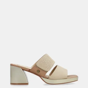 Sandalias con tacón beige con strass