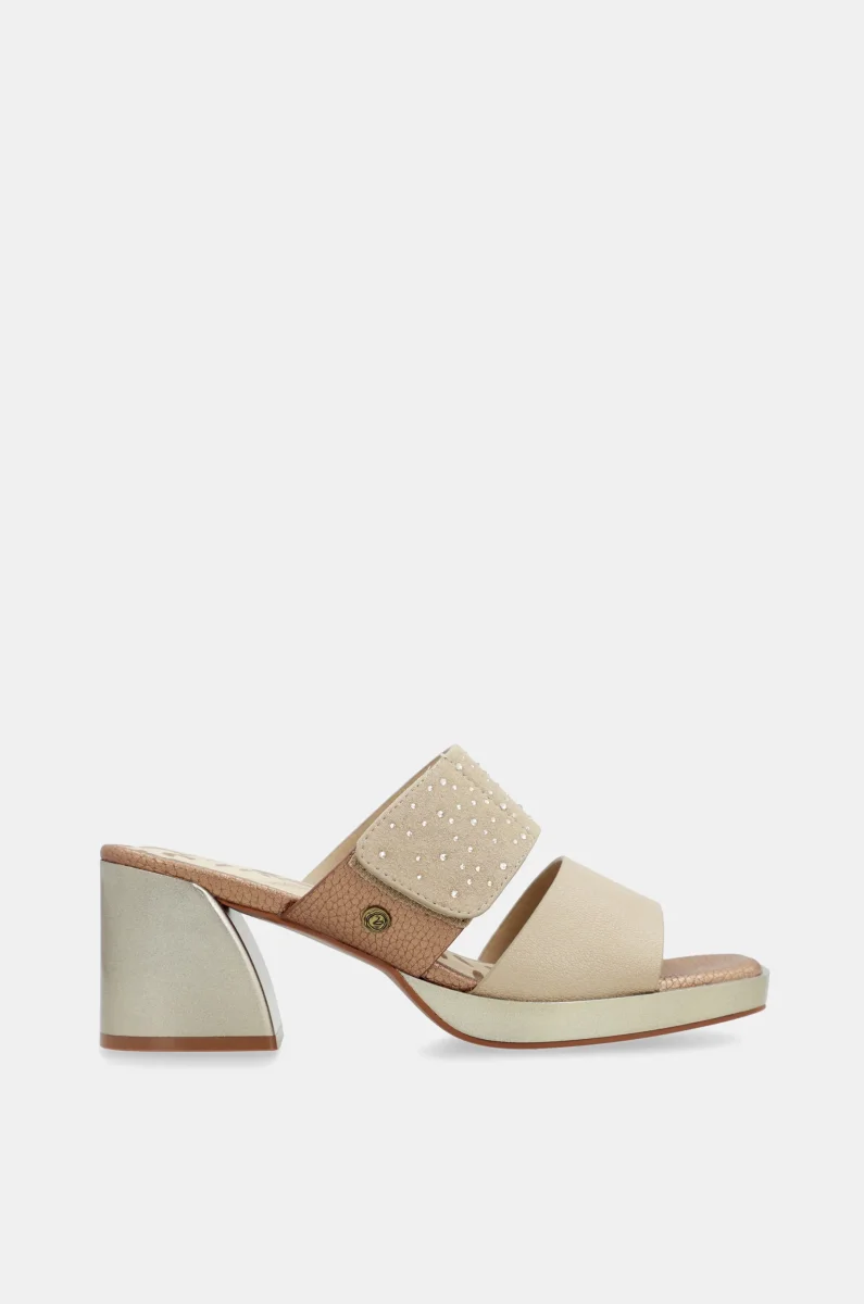 Sandalias con tacón beige con strass - Imagen 2