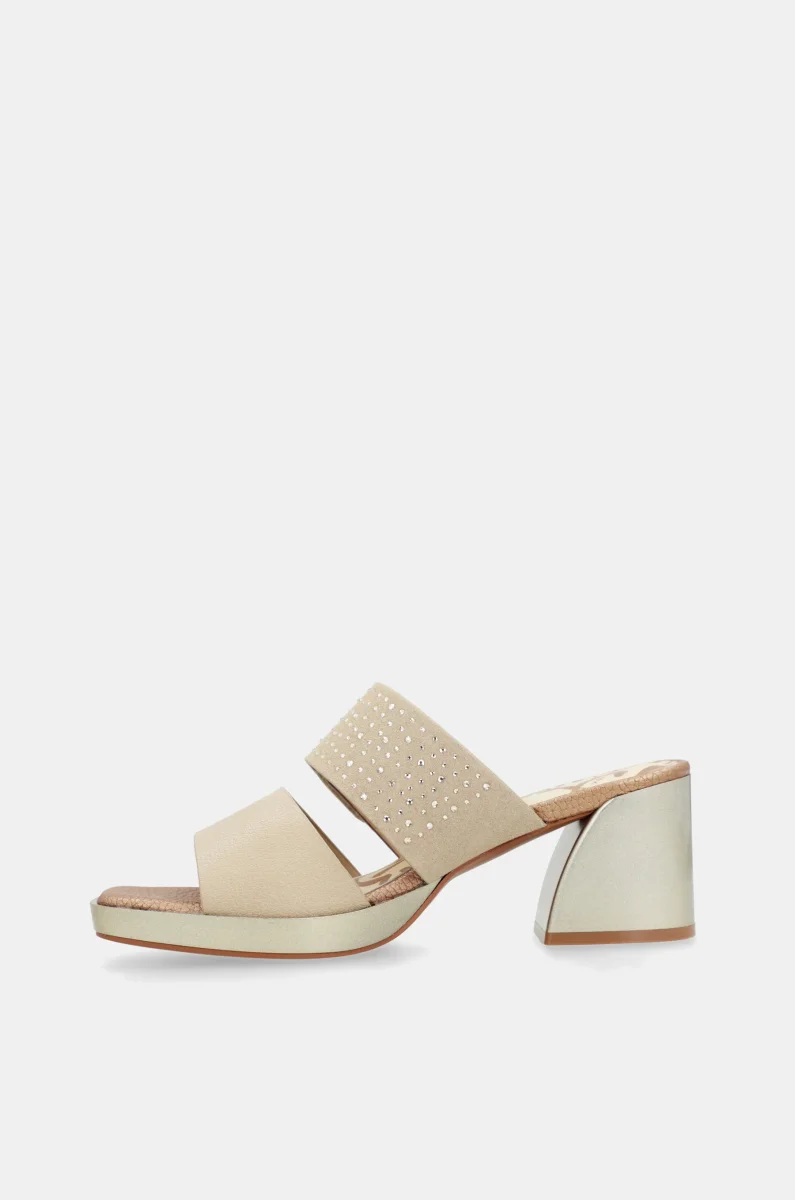 Sandalias con tacón beige con strass - Imagen 5