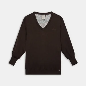 Jersey marrón de punto con cuello pico