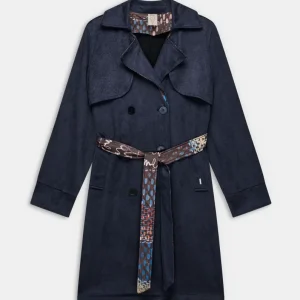 Chaqueta estilo trench azul con cinturón