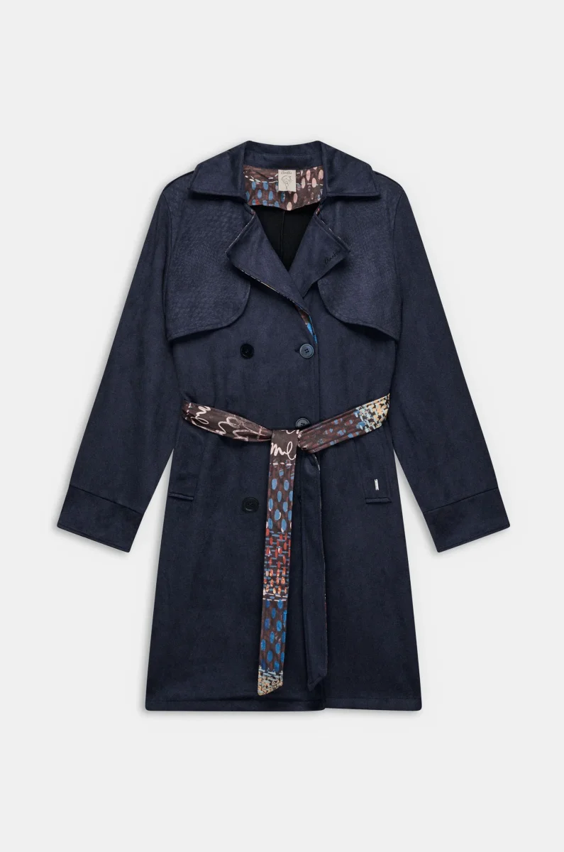 Chaqueta estilo trench azul con cinturón
