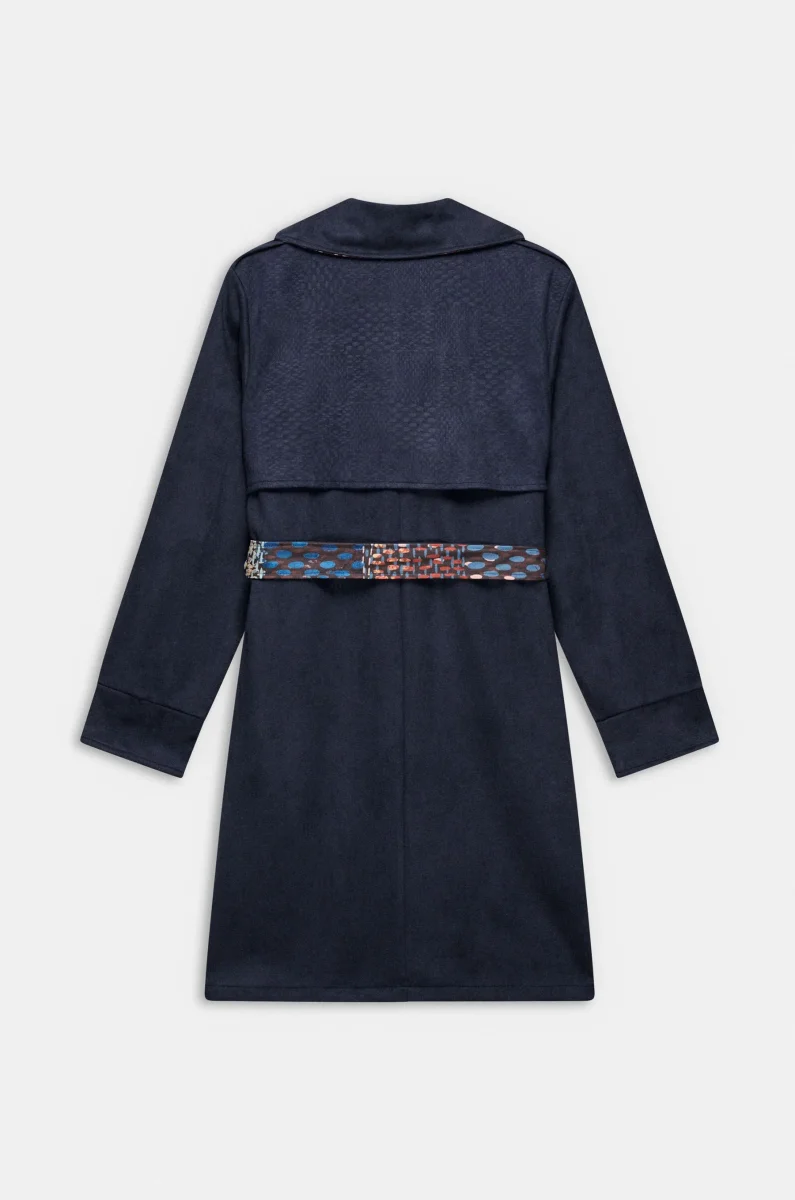 Chaqueta estilo trench azul con cinturón - Imagen 3