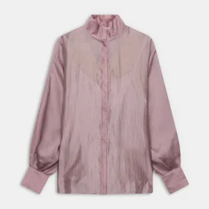 Camisa fluida lila con cuello alto