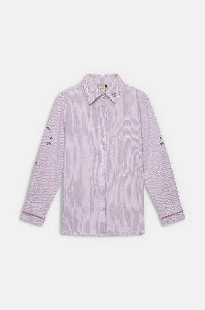 Camisa lila de rayas con detalles bordados - Imagen 2
