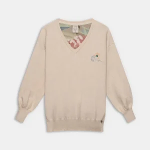 Jersey beige de punto fino con bordado