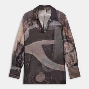 Blusa fluida estampada con transparencias