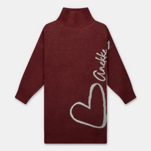 Vestido de punto burdeos con cuello alto