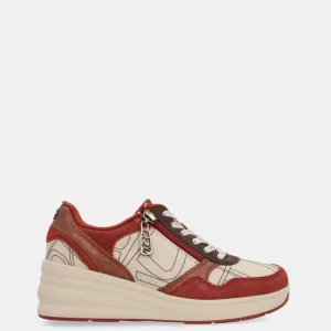 Deportivo con cuña burdeos y beige
