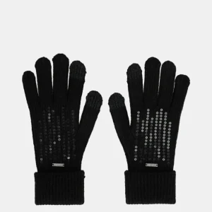 Guantes de punto negros con lentejuelas