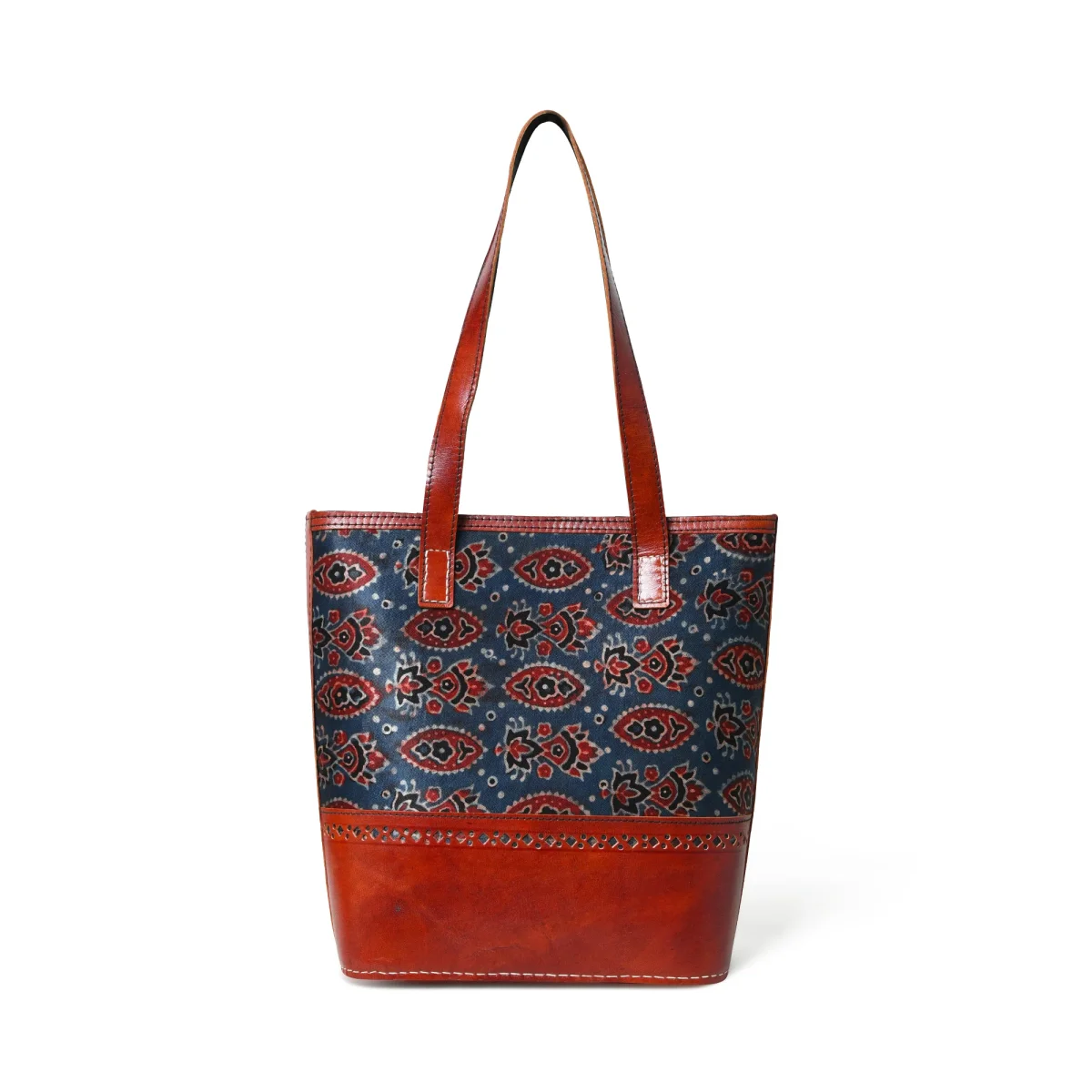 Neela Ajrakh Leather Tote Bag - Imagen 6