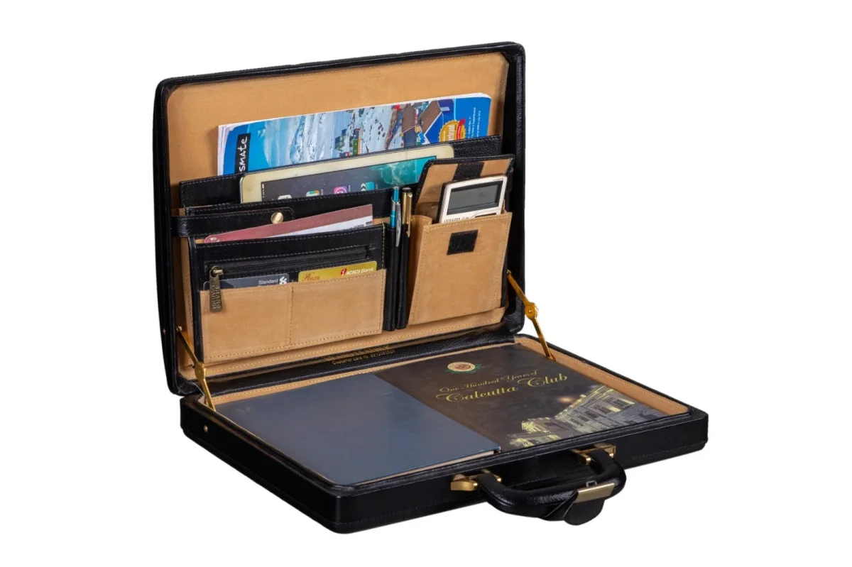 Leather Executive Men's Leather Attache Briefcase - Black - Imagen 3