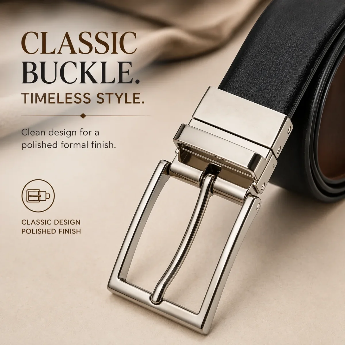 Classic Formal Reversible Leather Belt - Black & Brown - Imagen 8