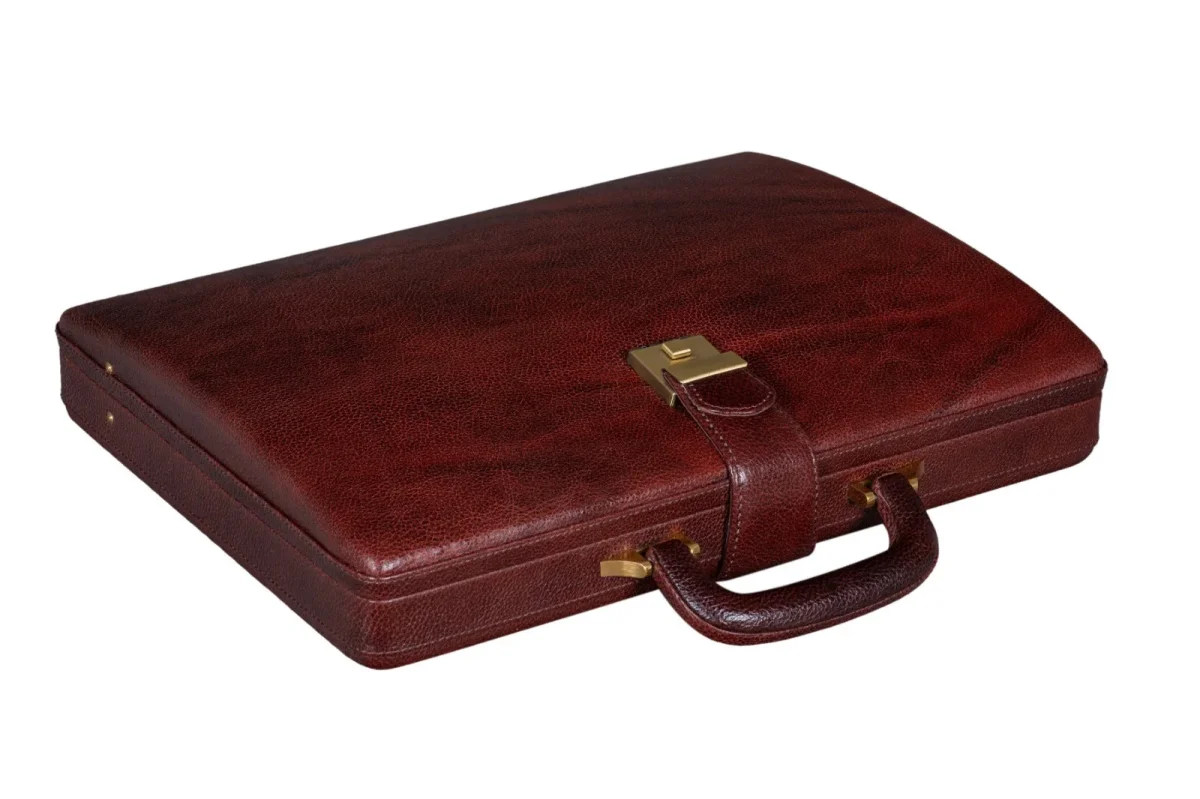 Executive Men's Leather Attache Briefcase Brown/Cherry Red - Imagen 7