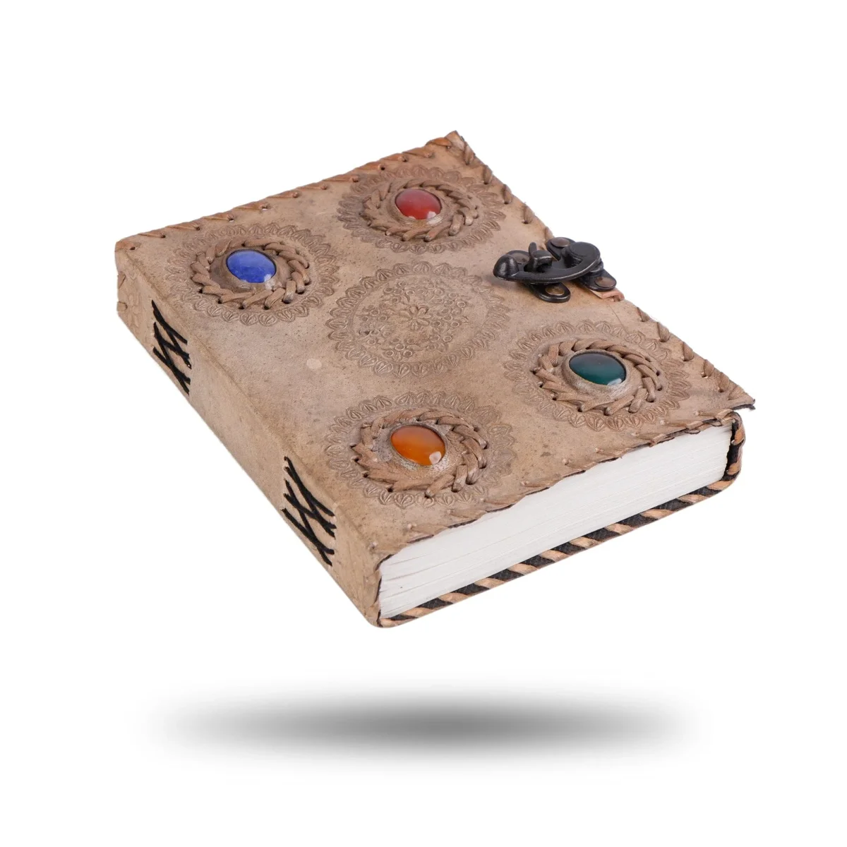 Handcrafted Vintage 4 Stone Leather Diary - Imagen 3