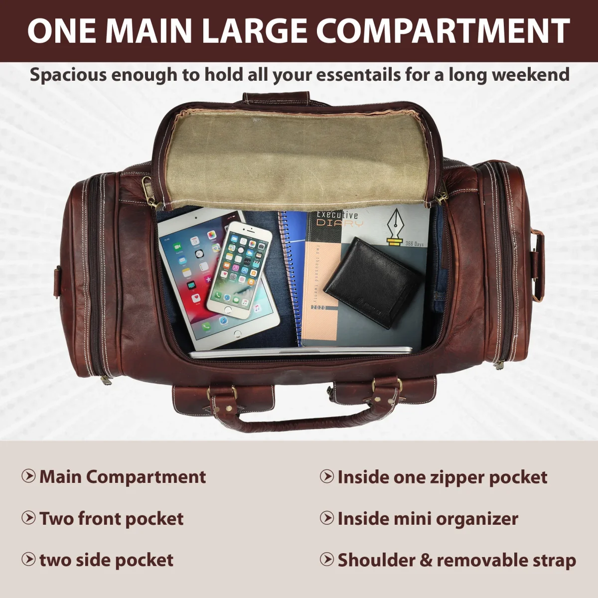 Vintage Dark Brown Traveller Duffle Bag - Imagen 9