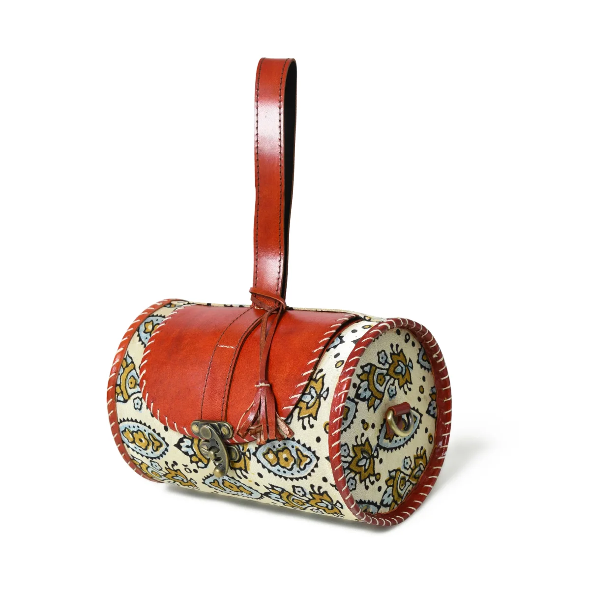 Cylindrical Block Printed Leather Bag - Imagen 2